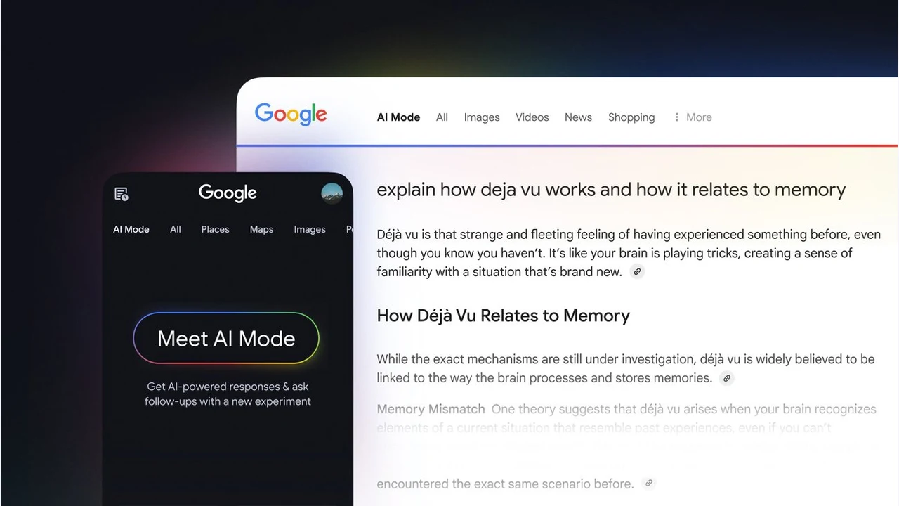 Официальный пример интерфейса Google AI Mode, анонс 2025 года