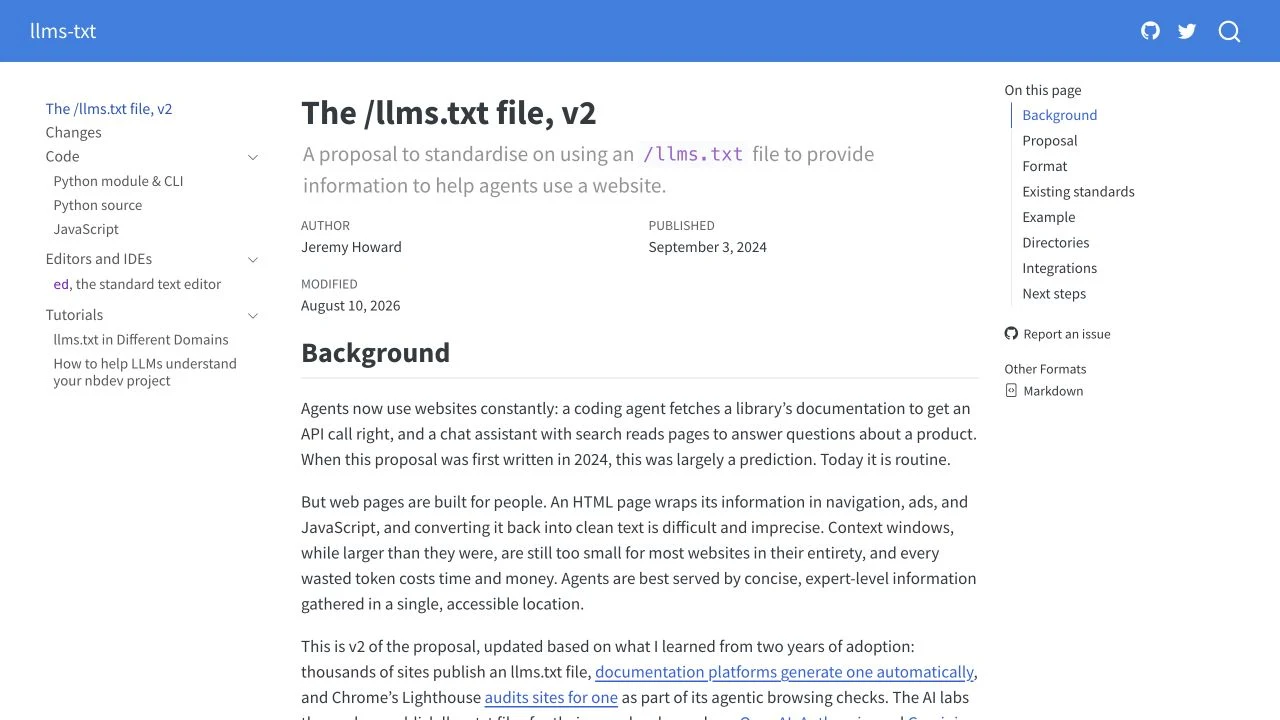 llms.txt для сайта — назначение, версия формата и проверка